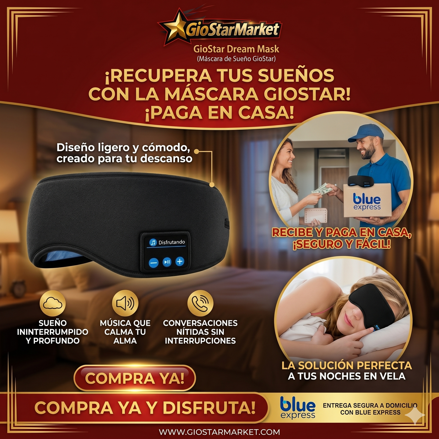 🌙💙 SueñoZen™ – Antifaz Bluetooth para Dormir 💙🌙