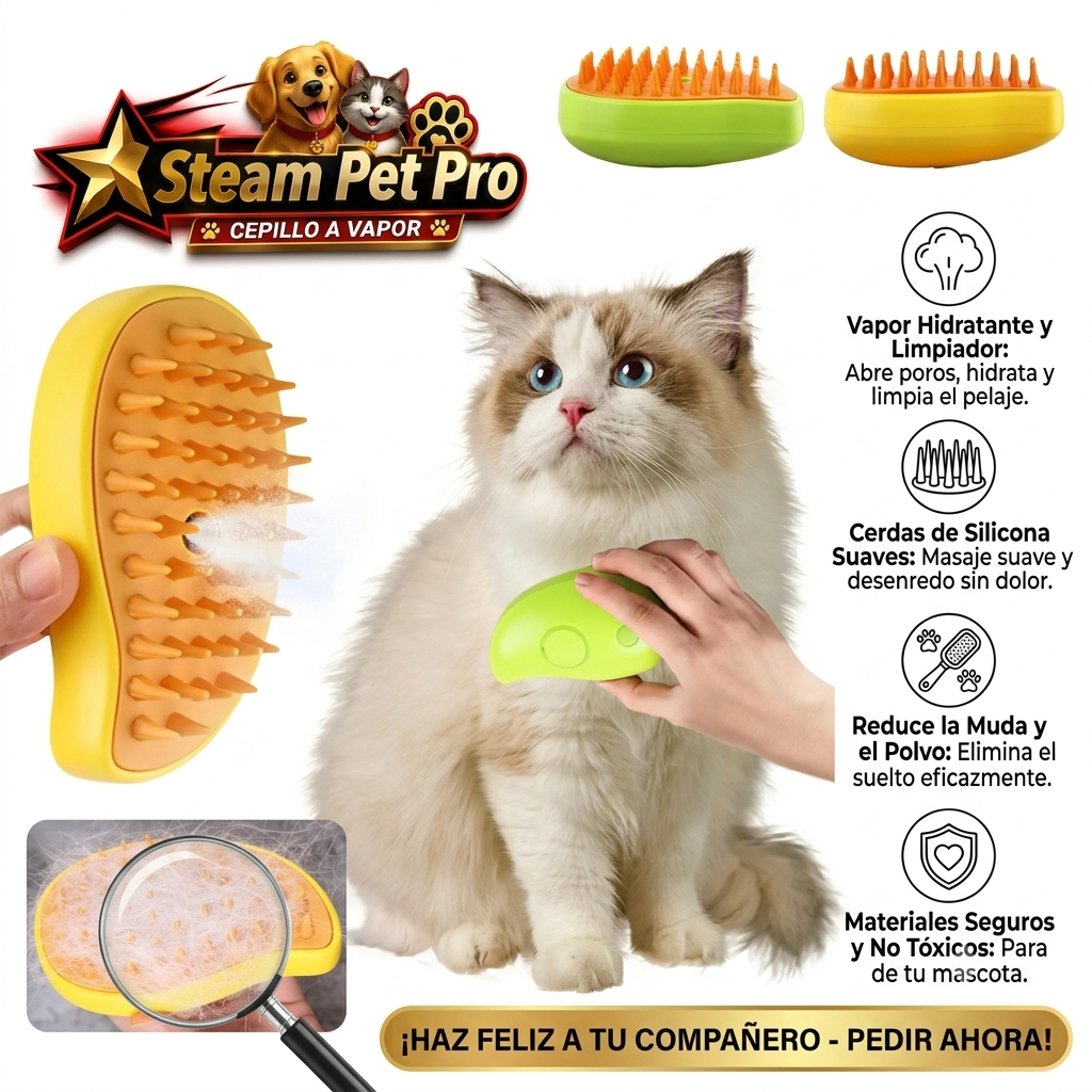 SteamPet Pro™ | Cepillo de Vapor 3 en 1 para Mascotas + Envio Gratis