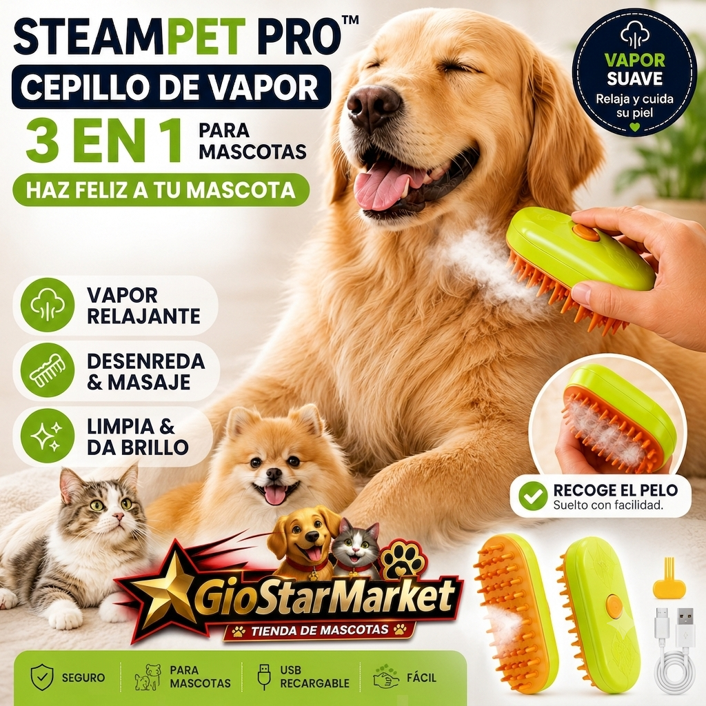 SteamPet Pro™ | Cepillo de Vapor 3 en 1 para Mascotas + Envio Gratis